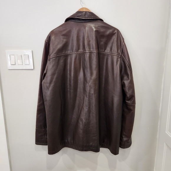 Vintage Gap 100% Cow Leather Long Jacket Mens XL Brown Quilted Lined 3 Button - Picture 4 of 11
